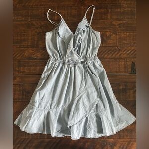 Express New Flowy Wrap Ruffle Mini Summer Dress Chambray Xs